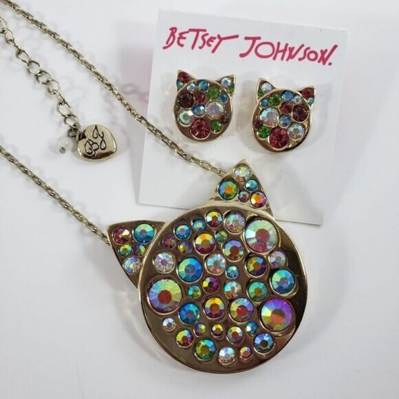 Rhinestone cat Betsey Johnson necklace NO EARRINGS - Picture 3 of 5